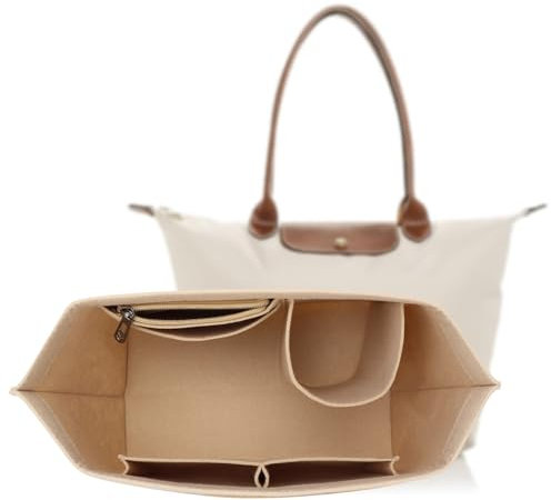 ZOLGINAH Taschen Organizer für Longchamp Le Pliage, Handtaschen Organizer aus Filz, mit Multifunktionalen Taschen Großes Fassungsvermögen Beige L