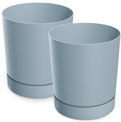 PECZEKO Macetero mate, macetero de plástico, maceta decorativa para plantas grandes y pequeñas, juego de 2 macetas, macetero para hierbas (2 unidades), color gris, diámetro de 18 cm