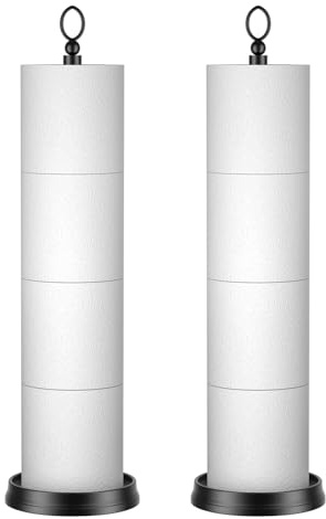 ROLABAM Toilet Paper Holder Stand with Reserve Function, Free Standing Toilet Paper Holder for Bathroom, Space Toilet 4 Rolls Toilet Paper Storage 22.5 Height (2 Pack, Matte Black)