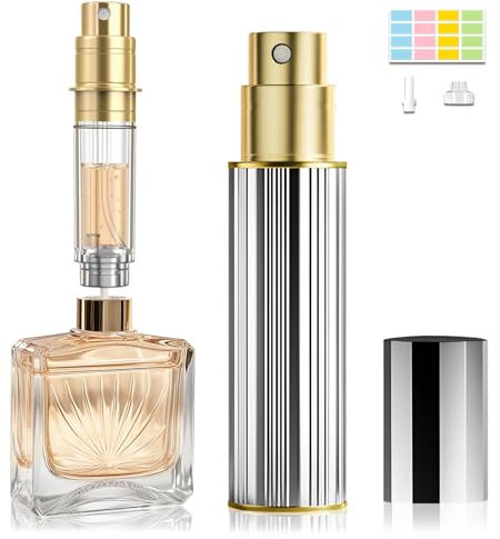 JOOMOKO Perfume Atomiser, Perfume Travel Bottle, 10ML Atomiser Spray Bottle, Refillable & Travel Size Perfume Spray Bottle Easy to Refill Cologne Dispenser for Women and Men(SILVER)