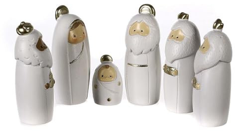 Mini-Krippe, 6-teilig, Resina, weiss/gold