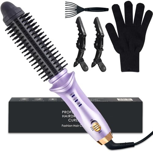 Thermal Brush Wärmebürste -2 in 1-Glätteisen Lockenstab,Thermobürste Rundbürste,2 Temperaturen 30S Schnelles Aufheizen,mit Reinigungsbürste Und Haarspangen Geliefert （Lila）