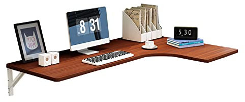 Schwebender L-förmiger Schreibtisch mit Blättern, Wandmontage, kleiner Holzschreibtisch für Ecken, Heimbüro (Größe: 60 x 40 x 25 cm, Farbe: Teakholz)