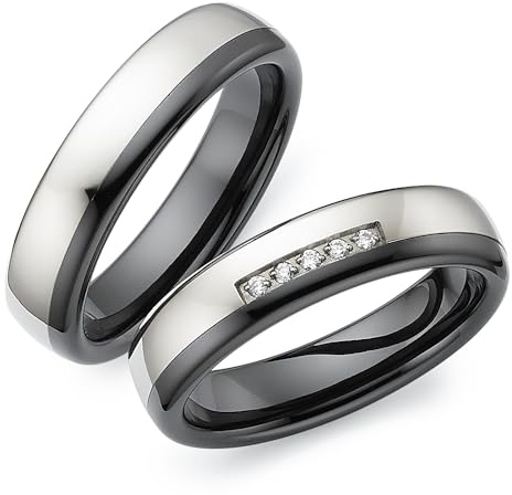 Blue Moon Diamonds Paar Eheringe Partnerringe Verlobungsringe aus Keramik mit Zirkonia Antragsringe für Sie und Ihn Trauringe Freundschaftsringe Hochzeitsringe | AB4728