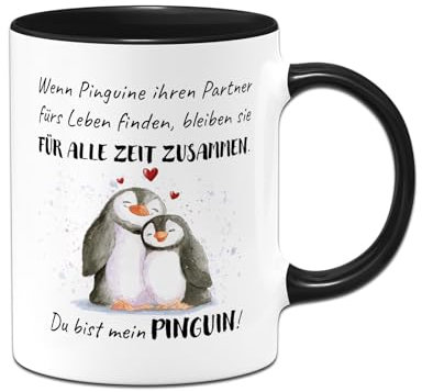 Tassenbrennerei Tasse - Für alle Zeit zusammen... Du bist mein Pinguin! - Kaffeetasse mit Spruch Ich liebe Dich - Geschenk für Freund, Freundin zum Valentinstag, Jahrestag (Schwarz)