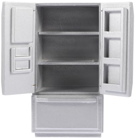ibasenice Wooden Mini Fridge 1:12 Dollhouse Miniature Boys and Girls' Kitchen Toy Mini Freezer Educational Decor