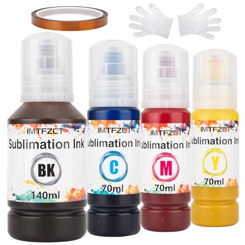 Sublimation Ink Refilled Bottles with Heat Tape Compatible for ET-2800 ET2400 ET2720 ET2760 ET2750 ET4800 ET-2803 ET-2850 etc.High-Yield Inkjet Printers Heat Press Transfer on Mugs T-Shirts