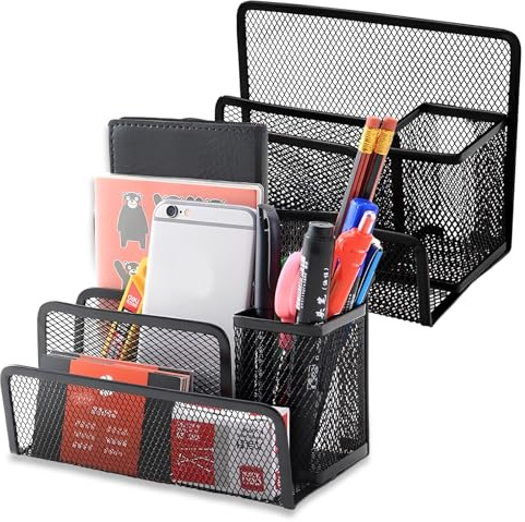 Daelesr 2 Pcs Schreibtisch Organizer aus Mesh Metall, Klein Dokumentenhalter, Multifunktionaler Büro-Organizer mit Stifthalter für Briefpapier, Zeitschriften, Kosmetik, für Zuhause, Büro und Schule