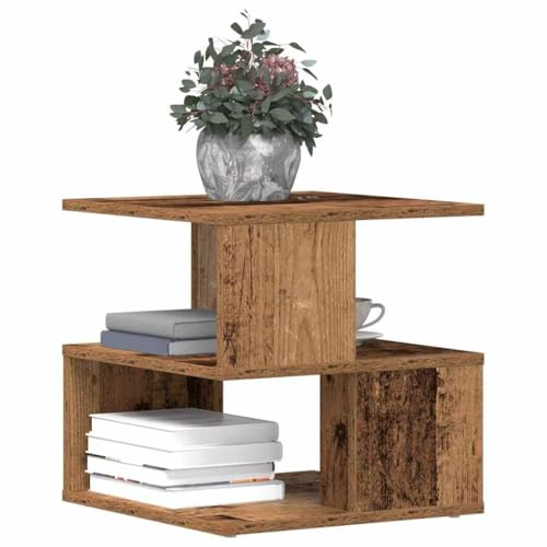 vidaXL Beistelltisch mit Regal Altholz 30 x 30 x 55 cm Holzwerkstoff, Wohnzimmer, moderner Beistelltisch, langlebiges Möbelstück, kompakte Oberfläche, minimalistisches Design, funktional