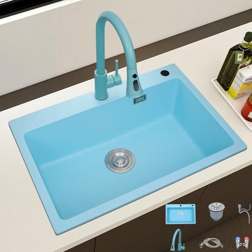 MZQMK Fregadero Cocina Fregadero Cocina 1 Seno Fregadero para El Hogar Lavabo para Verduras Fregadero sobre Encimera O Enrasado(A,68x46cm/26.7x18.1in)