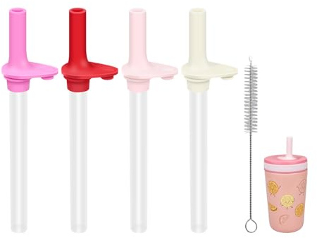 KLOWOAH Ersatz-Trinkhalme, kompatibel mit Zak 340 ml Edelstahlbecher, mit 1 Bürste, 4 Stück (4 Farben)