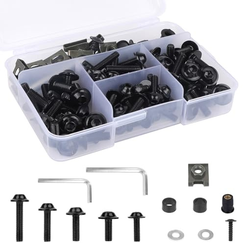 Kit de 177 Boulons de Carénage Moto, Écrous Pare-Brise M5 M6 Vis Clés Rondelles Kits Montage Boulons Carénage Accessoires pour Motos Sportives