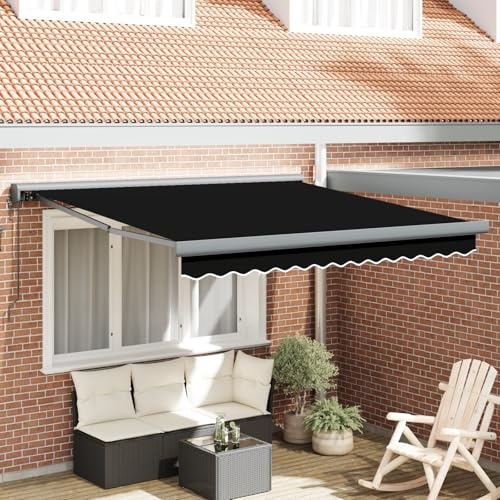 Tenda da sole retrattile automatica, nera, 300 x 250 cm, impermeabile, per terrazza, balcone, giardino, protezione solare
