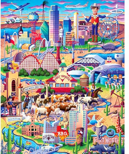 Boardwalk Puzzles Dallas-Fort Worth - 1000 Piece Jigsaw Puzzle for Adults, Made in USA