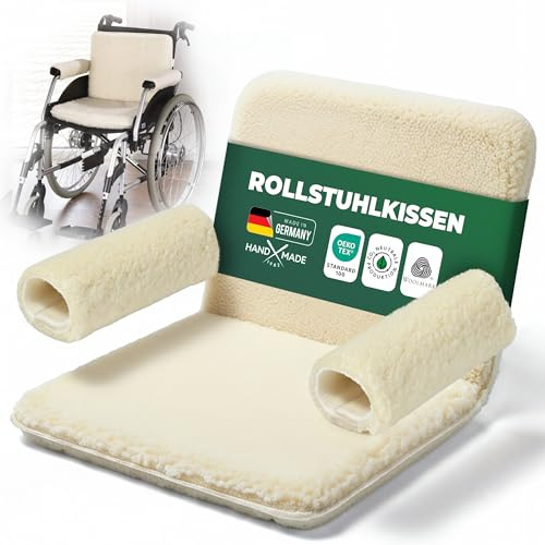 NOVALIV Rollstuhl Komfort-Set natur – Sitzkissen & Armlehnen-Schoner – Weiches Rollstuhlpolster und Armlehnenpolster in Naturton – Mehr Sitzkomfort, Wärme & Schutz – Rollstuhl Zubehör für Senioren