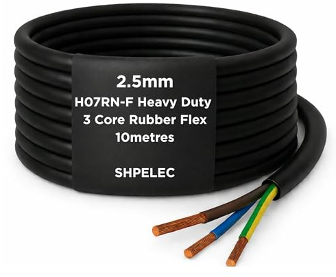 SHPELEC® H07RN-F Rubber Flexible Power & Control Lead 3 Core 2.5mm² – Heavy Duty Industrial Use for Outdoor & Workshop Applications – Oil, Water & UV Resistant - 10m