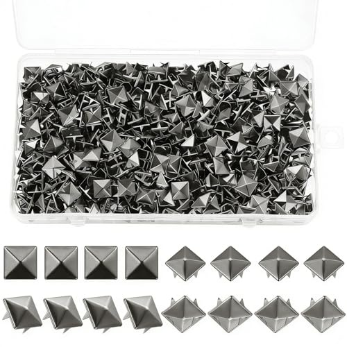 600 Stück Quadratische Nieten Metall, Kohlschwarz Nieten für Leder, DIY Punk Nietenset Pyramide Spikes Rivets Studs für Clothing, Pyramidennieten Kleidung Taschen Lederband Mäntel Handschuhe