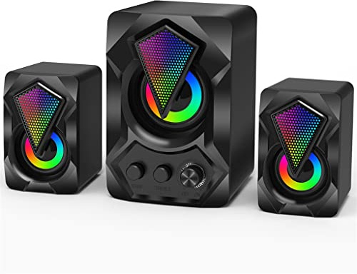 MOBYGKFY 2.1 Channel Computer Speakers 9W+3W*2 Subwoofer Set Bass Reinforcement Stereo Speakers for PC Phone Loudspeaker