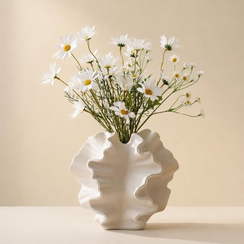 Beige Keramikvase als Blumenvase und Vase für Deko Wohnzimmer Boho Modern