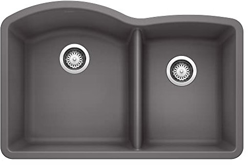 BLANCO, Cinder 441469 DIAMOND SILGRANIT 60/40 Double Bowl Undermount Kitchen Sink, 32 X 21