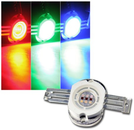 5x LED Highpower Chip 10W RGB, ROUND, 350mA par couleur