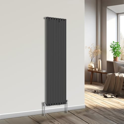NRG Vertical Designer Radiator Oval Single Panel Black 1800mmx472mm