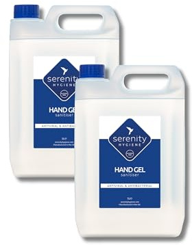 Serenity Hygiene Alcohol-Free Antiviral Hand Gel Sanitiser 5 Litre - Hospital Grade, Kills MRSA, C.Diff & Norovirus, Unscented Antibacterial Formula - Made in UK (5 Litre Pack of 2)