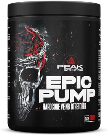 PEAK Epic Pump - 500g Geschmack Energy I 20 Portionen I Concentrated Pre Workout Booster ohne Koffein mit L-Citrullin Malat, L-Arginin AKG (AAKG) / Nitrat, Taurin I vegan