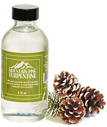 Mountain Pine 100% Pure Gum Spirits of Turpentine – Pure Turpentine Oil Paint Thinner Extracted from Raw Pine Gum – Locally Harvested & Bottled – Made in The USA – Pure Pine Gum Turpentine – 4 Ounces