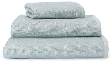 URBANARA Handtuch Ilhavo mit edlem Fischgrätmuster – 70x140 Sauna Duschtuch Badetuch Handtücher Strandtuch aus 100% natürlicher Bio-Baumwolle – Altrosa/Grüngrau/Anthrazit/Ocker - Naturweiß