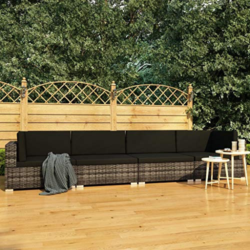 Tidyard 4-tlg. Garten-Sofagarnitur mit Auflagen Poly Rattan Grau Gartenmöbel Set Gartenliege Sonnenliege Garten Sofa Bett Liege Gartensofa-Set | Lounge Set | Lounge Sofa Garnitur 280 x 70 x 54 cm