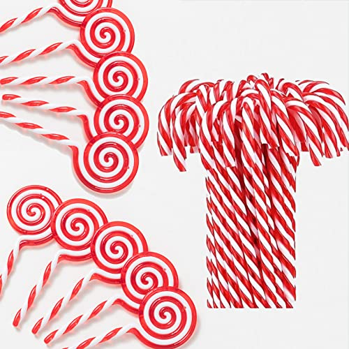 HERZWILD 26 Pieces Candy Canes and Lollipops for Christmas Tree Decorations - Hanging Pendant Ornaments (Red)