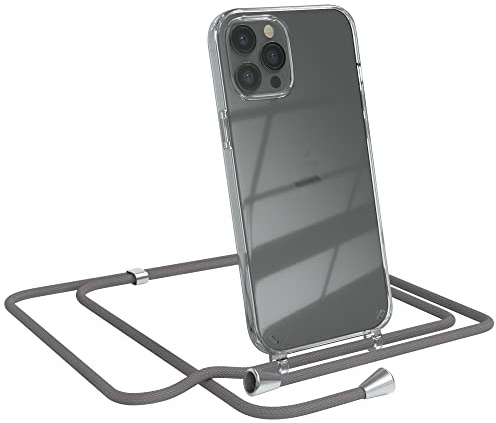EAZY CASE Handykette kompatibel mit iPhone 12 Pro Max Handyhülle mit Umhängeband, Handykordel mit Schutzhülle, Silikonhülle, Hülle mit Band, Stylische Kette für Smartphones, Anthrazit
