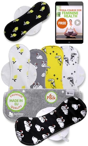 Natissy Bio-Baumwolle Stoffbinden für Frauen, Waschbar, Weich, Atmungsaktiv, Hautfreundlich und Wiederverwendbar - 6er-Set L+XL - Made in EU