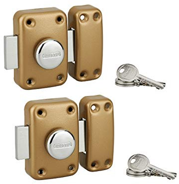 THIRARD - Lot de 2 verrous à bouton Apache pour porte d'entrée, cylindre 45mm, acier, 3 clés/verrou, époxy or