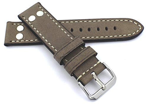 Sulla RIOS 1931 22mm Kalbsleder Vintage Pilot Deutsch Handarbeit Uhrenarmband mit Nieten grau NT