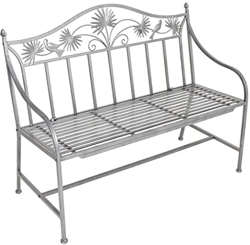 H4L Gartenbank Metall silberfarbig Optik Hammerschlag Sitzbank Antik Gartenmöbel Terrassenmöbel B=111/H-84/T-52cm
