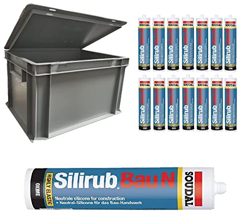 Stabilo Befestigungstechnik 15x Soudal Silirub Bau N Bausilikon Silkon transparent 310ml + 1x Stabilo Universal Box 400x300x235 mm mit Deckel