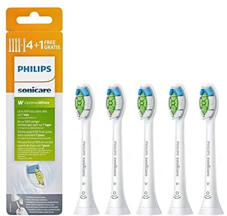 PHILIPS Sonicare Aufsteckbürsten für elektrische Zahnbürste, 5 Stück, W2 Optimal White Aufsteckbürste (HX6065/10)