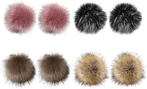 OHYER 8 Stück Kunstfell Bommel Pompon Fellbommel Kunstpelz Flauschige Pompons Ball Fellpompon mit Elastischer Schlaufe für Mützen Tasche Schals Schlüsselanhänger Zubehör (Gummiband 10cm Farbe B, 8)