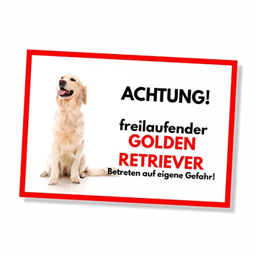 Golden Retriever Freilaufender Hund Dog Schild Spruch Türschild Hundeschild Warnschild Geschenkidee Sicherheitsschild Hund Privatgrundstück Hundewarnung Warnung vor dem Hund