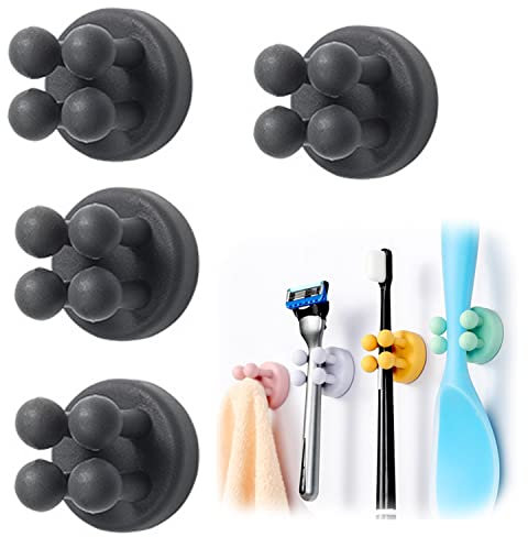 WUBAYI Rasiererhalter ohne Bohren, Zahnbürsten Halterung, Rasierhobel Damen Halter, Nassrasierer Klebehalterung Dusche, Stifthalter selbstklebend, Handtuchklemme (BLACK)