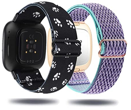 Kemikeji 2 Stück Armbänder für Fitbit Versa 3 Armband /Fitbit Sense Stoff Nylon Solo Loop Set Damen Herren Sport Watch Ersatzarmband Kompatibel mit (10)