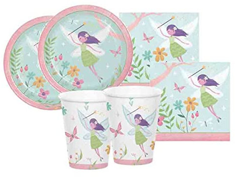BIGIEMME Kit Tavola Festa a Tema Fate della Foresta Compleanno 64 Pezzi Colori Pastello