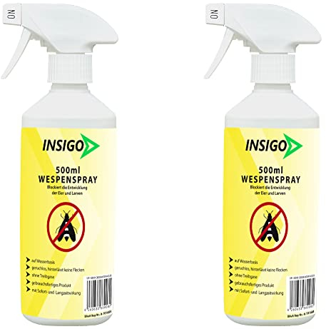 NEU Biozidfreie Wespenabwehr 2x500ml – Spray für Wespen Bekämpfung - Wespenabwehr + Sofortwirkung – Wespenspray – Fleckenfrei – Wespen Bekämpfung INSIGO