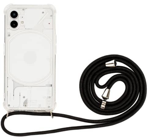 JProtect Handykette für Nothing Phone 1 Hülle Bumper | Nothing Phone 1 Hülle mit Band/Kordel/Schnur zum Umhängen in Schwarz| Necklace Handyhülle für Nothing Phone 1 Hülle mit Band| Handykette