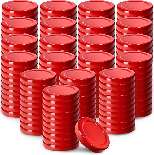 KADAX Schraubdeckel fi53 mm, Twist-Off-Deckel Set aus Metall, passend für 115ml Gläser, Ersatzdeckel mit 4 Einrastzähnen, Deckel für Flaschen und Einmachgläser (200 Stück, Rot)