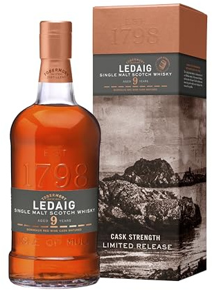 Ledaig 2012 9 Year Old Bordeaux Red Wine Cask Matured Highland Scotch Whisky, 70cl | 56.8% ABV | Smoke, cherry and ginger | Malty Artisanal Whisky | Hebridean peated Single Malt Whisky