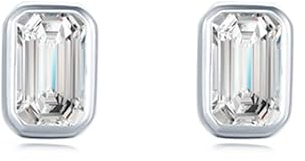 Ohrringe Silver Baguette Solitaire CZ Stud Fine Facets BY547E, Minimalistische Ohrringe, Teeny Baguette CZ Stud, Schmuck CZ Verlobungsgeschenke für die Braut, Silber Zirkonia, kubisches Zirkonoxid