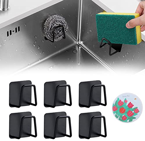 Soporte de Esponja,Fregadero de Cocina,Soporte de Esponja para Fregadero,Porta Esponja,Soportes de Esponja Adhesivos,Soporte de Esponja para Cocina,Organizador de Fregadero Porta Esponja,negro,6pcs